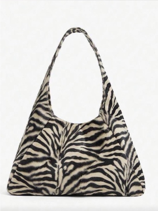 Zebra Print Vintage Style Shoulder Bag - Black & Cream